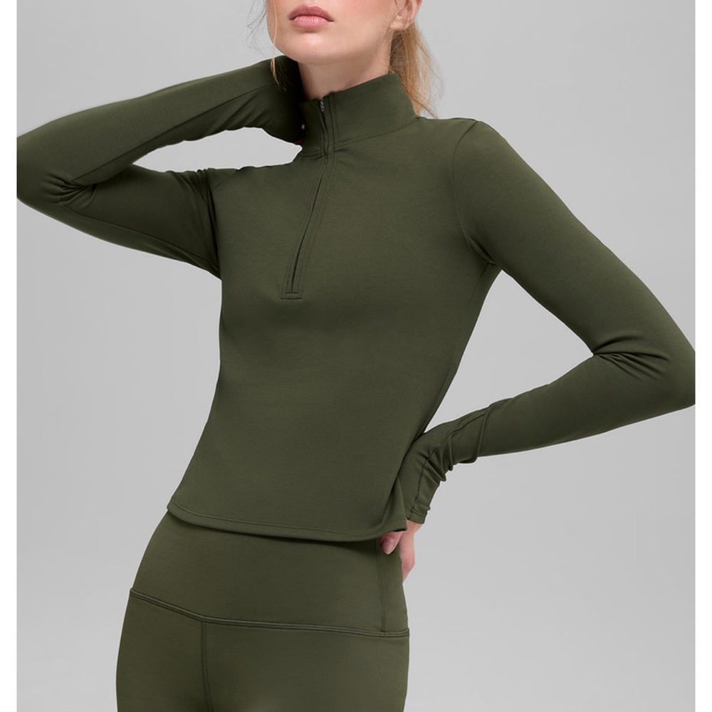 ALO Softsculpt Precision 1/4 Zip Long Sleeve- Olive Green